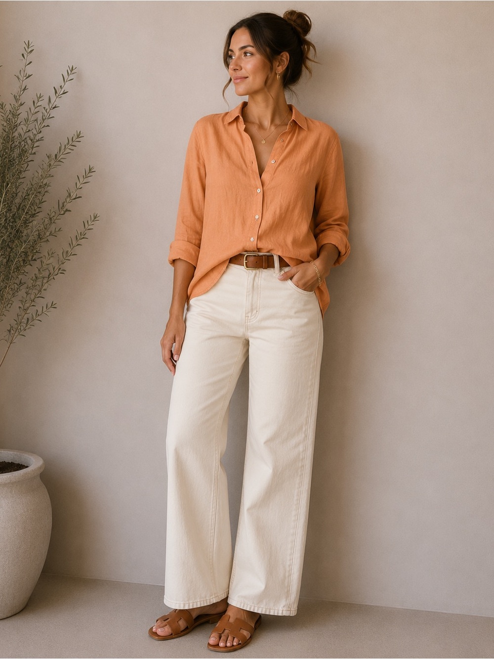 J. Jill Orange Button-Down Linen Shirt